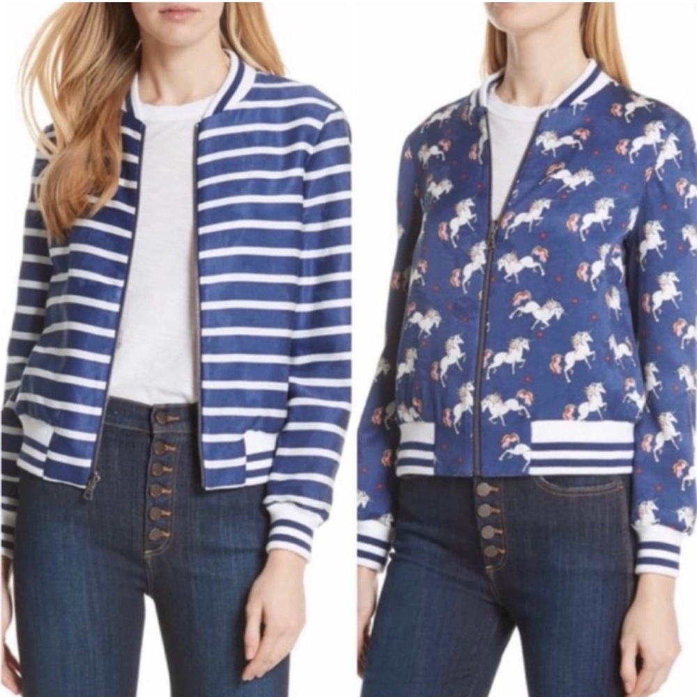 Rare! Women's Alice + Olivia reversible Unicorn Print bomber jacket